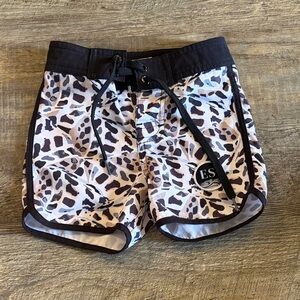 Kids Black and White Patterned Swim Trunks